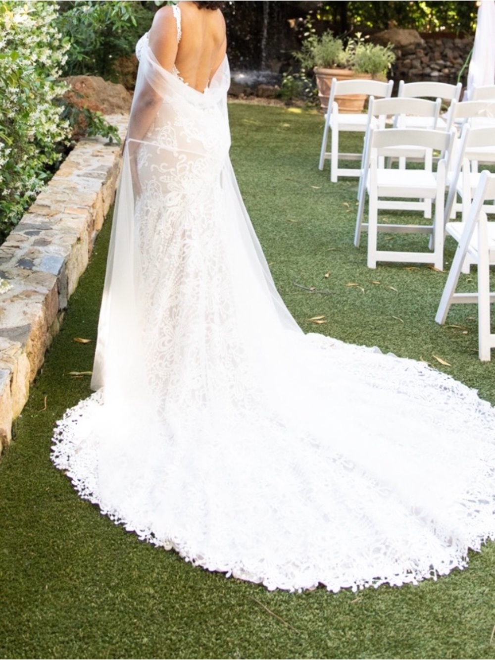 Lace Bridal Wedding Gown with Sheer Train - White